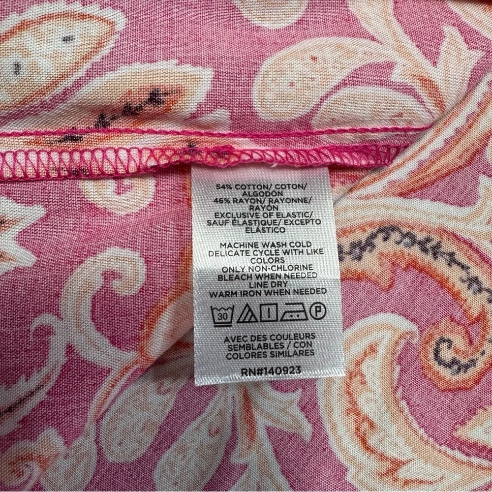 NWT New LOFT Paisley Smocked Cuff V-Neck Cotton Blend Blouse Size XS